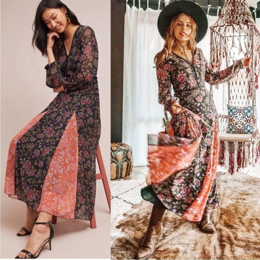 Anthropologie | LAIA Ines Floral Maxi Mixed Print‎ Dress Size XXS Petite